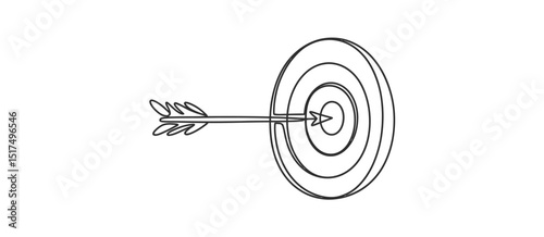 Arrow Hitting Bullseye Target Line Art Illustration