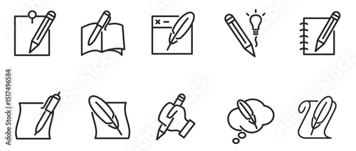 Line Icon Set Related to Writing Activity 