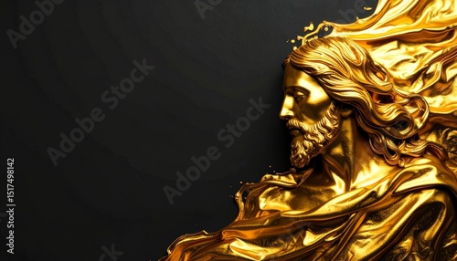 Golden Liquid Jesus Emerging from Darkness, An Abstract Flat Lay