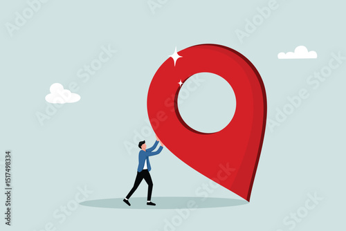 Company establishment start new business, create company pin on search engine map concept, entrepreneur company founder builds office pin create business contact address.