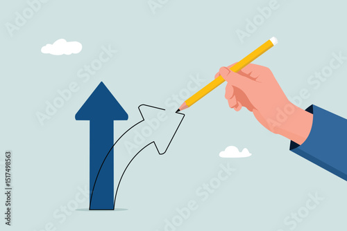 Change direction or career path to get the best opportunity, turn in a different direction, Businessman's hand draws a new arrow metaphor of direction of change.