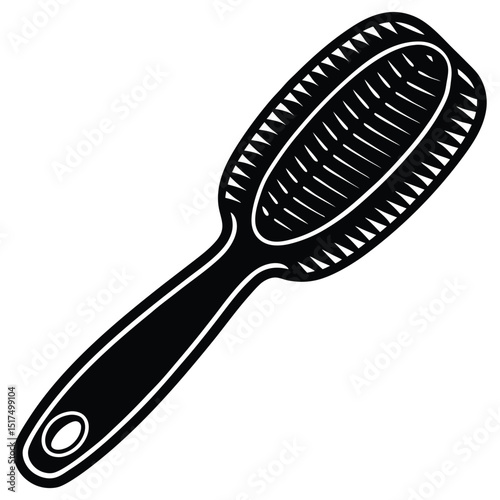 Stylized Hairbrush Illustration with Handle and Bristles in Black and White silhouette