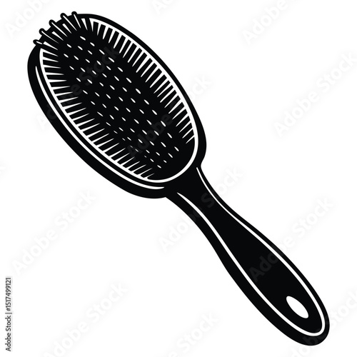 Classic Hair Brush with Handle in Black and White Silhouette