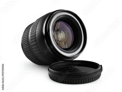 Professional camera lens with detached lens cap
