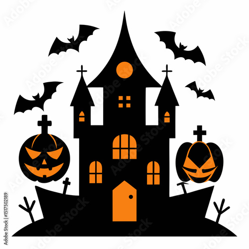 halloween pumpkin and bats