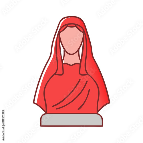 Stylized Digital Art of a Red Veiled Bust, Modern Religious Iconography
