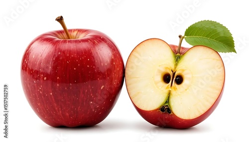 A whole and half apple isolates on white background. Clipping path