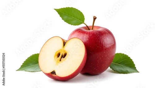 red apple with leaves. clipping path. fresh apples isolated on white background