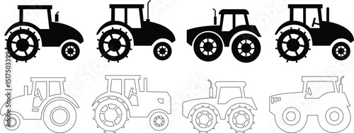 Tractor Icon set Design with Editable Stroke. Suitable for Infographics, Web Pages, Mobile Apps, vector illustration. Agricultural tractor - transport for farm in flat style. on transparent background