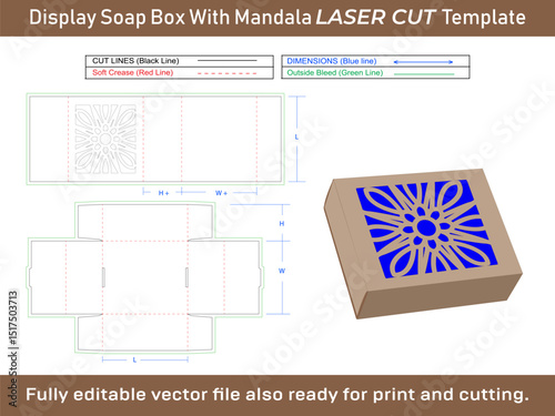 Display Soap Box Dieline Template with Mandala Laser Cut