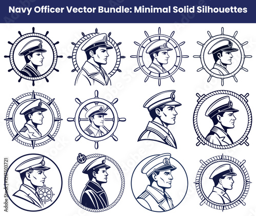 Navy Officer Silhouette Collection with Hats, Uniforms, Wheels on Transparent