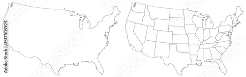 America map, United States administrative map, United States outline and States country map set - illustration version