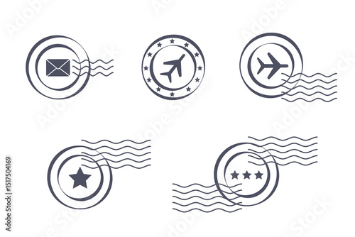 Air mail grunge postage stamp set. Vector illustration