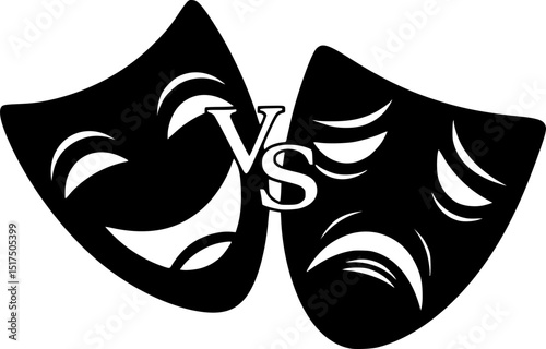 comedy and tragedy masks,black and white silhouette,dramatic theatrical masks,theatrical performance art,minimalist graphic design,iconic drama symbol
