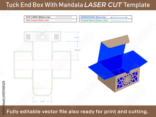 Indestructo tuck end Box With Mandala Dieline Template Lasercut