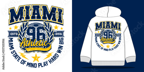 Miami varsity college vintage typography. Vector illustration design for fashion graphics, t-shirt and hoodie prints, slogan tees, and posters