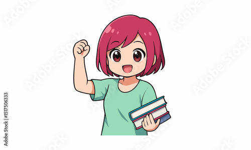 cute woman holding book cartoon illustration