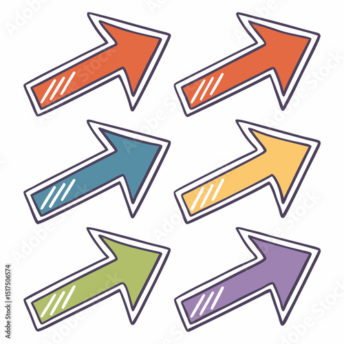 Collection of Six Isometric 3D Arrows Pointing Right, Multicolored Icons for Step-by-Step Guides and UI Elements