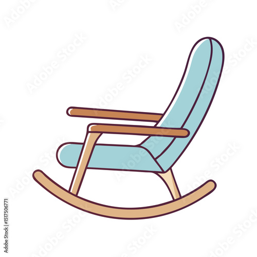 Simple illustration of a light blue rocking chair with wooden accents