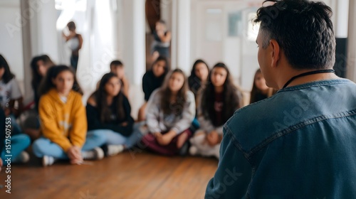 leader guiding teenagers in a discussion workshop