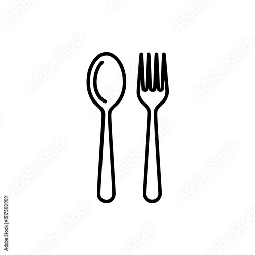 Spoon and fork icon. Simple black outline design