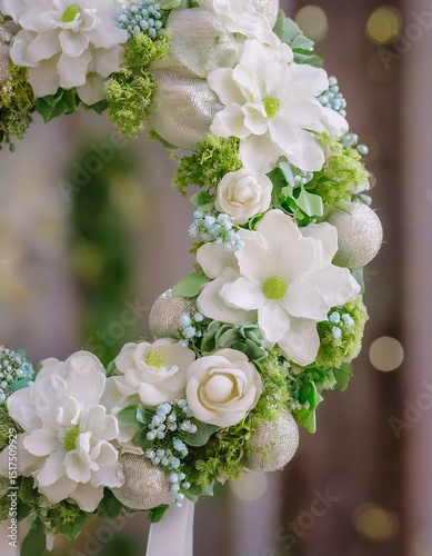 White and green floral wreath spring decoration