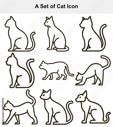 Set of cat icons isolated on white background in various poses