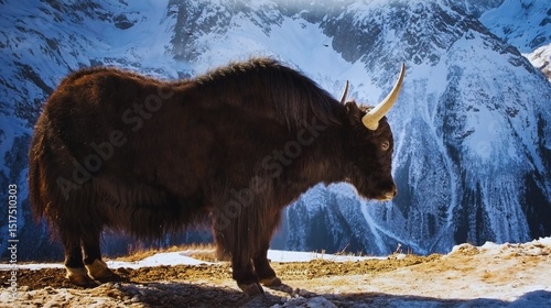 Brown bull elk and hairy wild boar are wild animals in nature