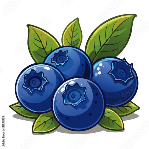 Blueberry arrangement vector color illustration. Summer berry with leaves on isolated background. Composition for packaging and design