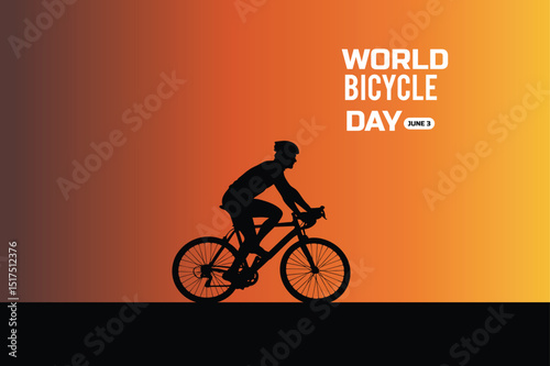 Silhouette of a cyclist with world bicycle day text and june 3 date on gradient background