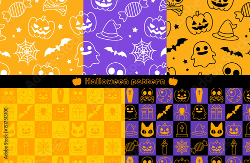 ハロウィンシームレスパターン背景ベクターイラスト素材セット