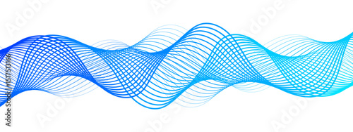 Abstract digital composition with smooth, flowing waveforms blue lines. Overlapping sine-wave patterns. Sense of motion, lightness, and digital fluidity. Gradient varies modern technological aesthetic