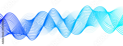 Abstract digital composition with smooth, flowing waveforms blue lines. Overlapping sine-wave patterns. Sense of motion, lightness, and digital fluidity. Gradient varies modern technological aesthetic