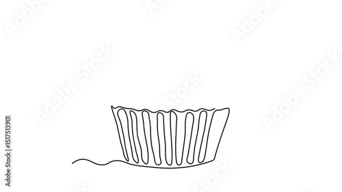 Abstract cake with cream, muffin, cupcake. Self drawing animation one continuous line draw, logo