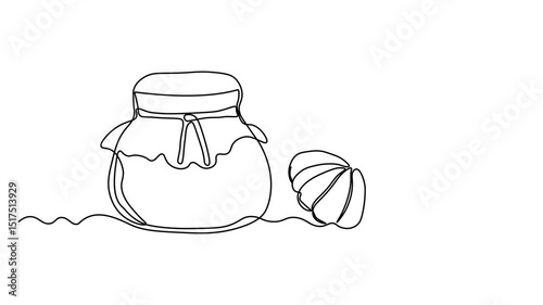 abstract jar of jam, tangerine, mandarine,mandarin without peel and its slices. Self drawing animation one continuous line draw, logo