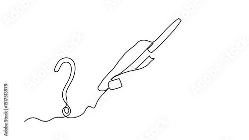 question mark, An abstract hand writes with pen, Self drawing animation one continuous line draw, logo