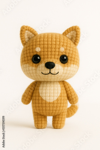 毛糸で編まれた柴犬のぬいぐるみ