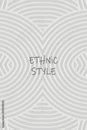 Ethnic white lorem background, cover design, banner, wallpaper. Geometric stylish 3d pattern with lines, art deco. Relief ornaments, arabesques, mandala of the East, Asia, India, Mexico, Aztec, Peru.