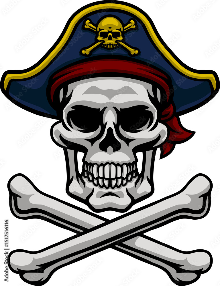Fototapeta premium Pirate Hat Skull and Crossbones Cartoon