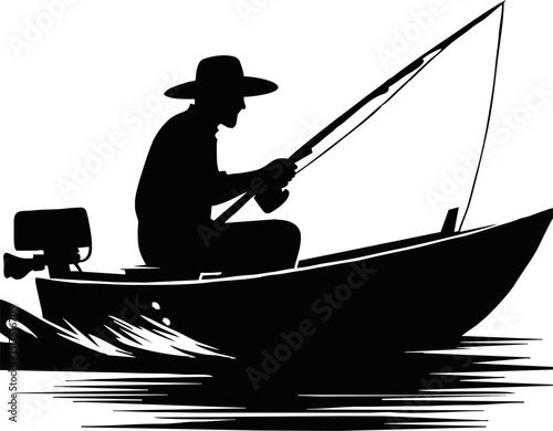 Fishing boat icon with fisherman for hobby, lifestyle or recreation