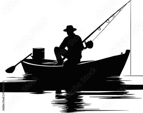 Fishing boat icon with fisherman for hobby, lifestyle or recreation