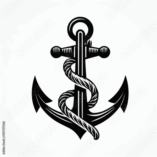 Nautical ship anchor with rope, a marine symbol design illustration