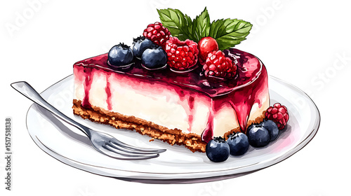 Berry-Topped Cheesecake Slice with Fresh Fruit Garnish