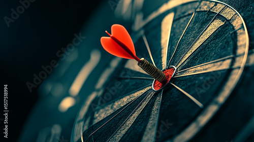 Dart Hitting the Bullseye on a Dark Dartboard