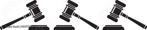 Three Black Gavel Icons with Sound Block Set