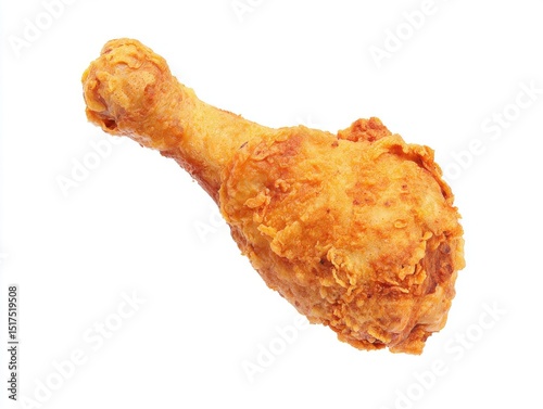 Crispy fried chicken drumstick on white background
