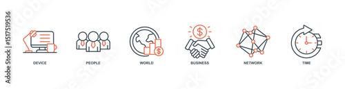 internet of things banner web icon set vector illustration concept with icon of device, people, world, business, network, time
