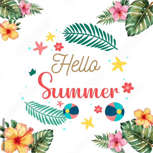 Hello Summer vibe botanical floral vector in the view