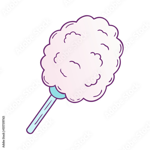 A Whimsical Cartoon Cotton Candy Illustration with a Light Blue Stick