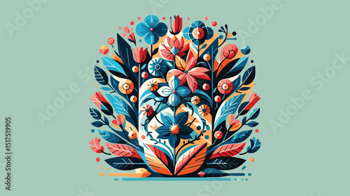A vibrant tapestry of flowers and leaves, blooming into a beautiful logo for a botanical garden
